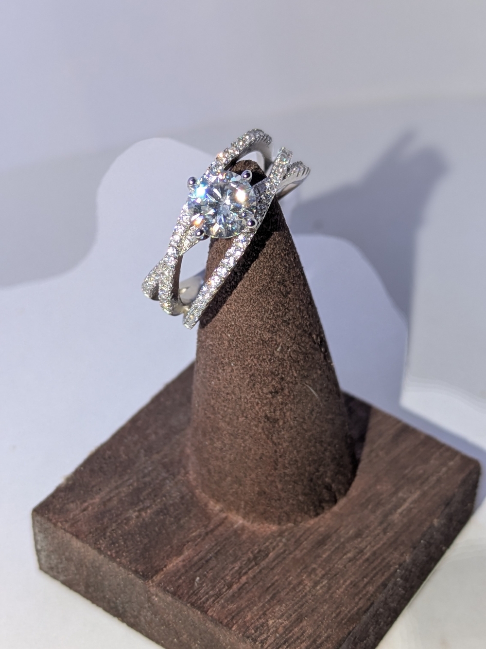 Sterling Silver And Moisonnite Twist Engagement Ring
